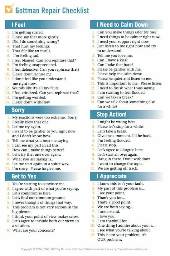 Gottman Repair Checklist