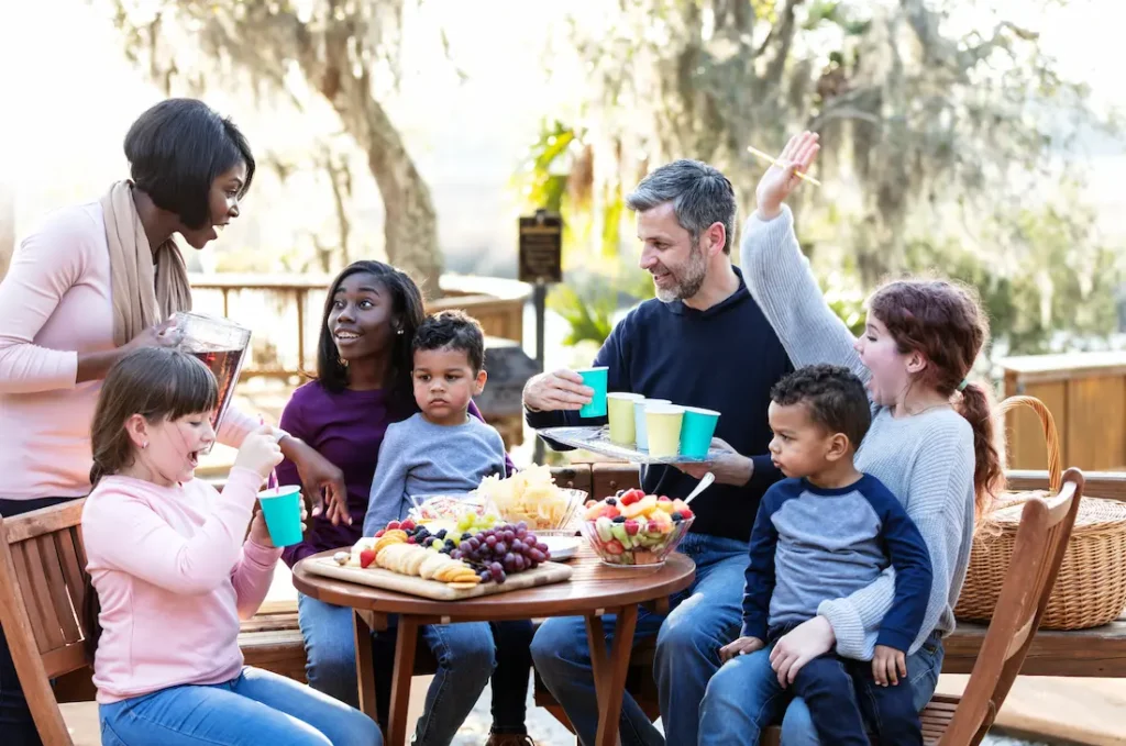 Big blended family enjoying time together